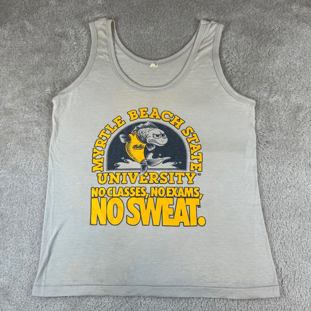 Vintage 80s Screen Stars Tank Top Mens Medium Gray Myrtle Beach State University